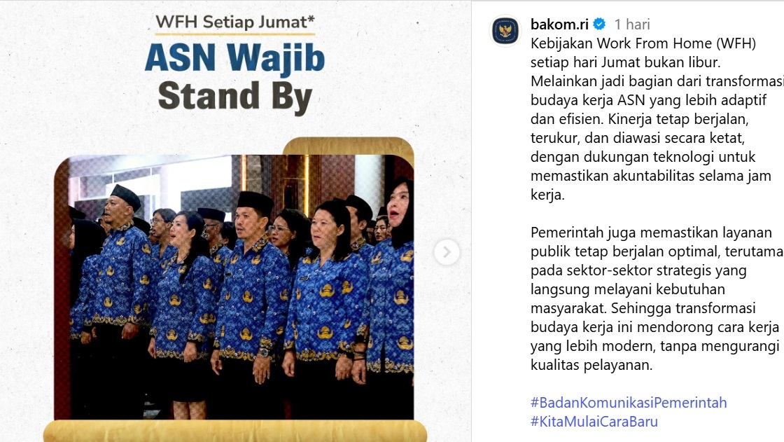 Catat! WFH ASN Tiap Jumat Bukan Libur, Pemerintah: Wajib Balas Pesan dalam 5 Menit