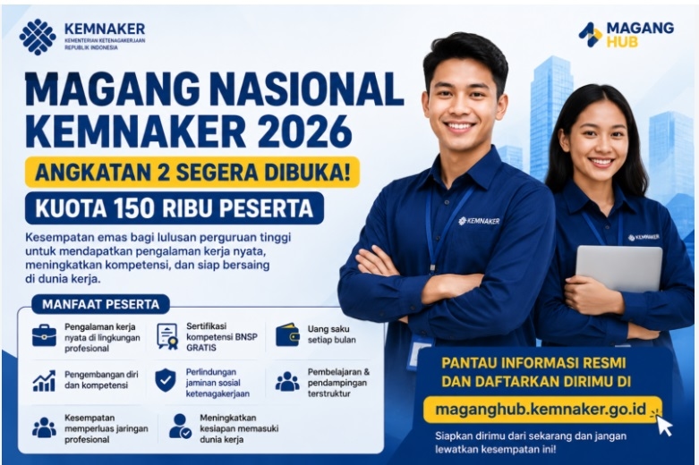 Buruan Daftar! Kemnaker Resmi Buka MagangHub Batch 2 Tahun 2026, Kuota untuk 50.000 Peserta, Ini Jadwal Seleksinya