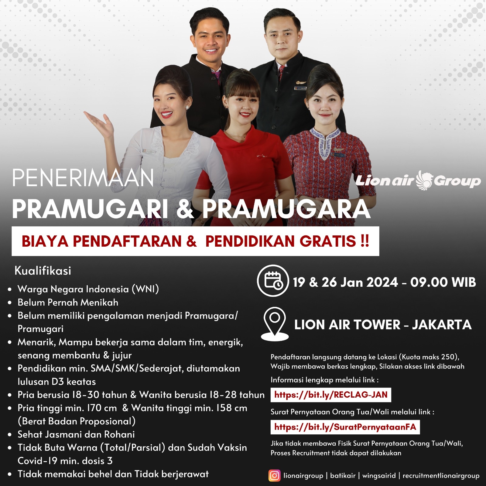 Kabar Gembira Buat Lulusan SMA/SMK/MA, Lion Air Group Gelar Pendidikan dan Pelatihan Gratis untuk Jadi Pramugari, Simak Syaratnya di Sini