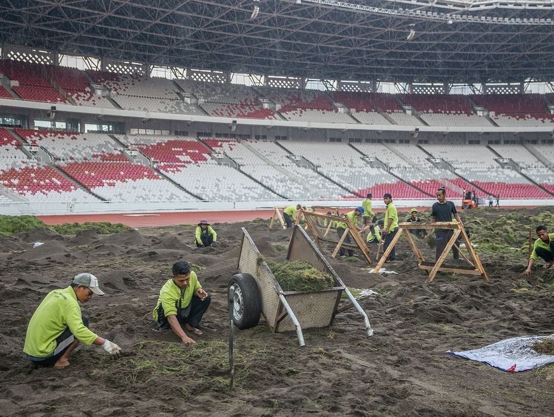 Revitalisasi Rumput GBK Masih Dilakukan Secara Manual, Netizen Bergemuruh, Coach Justin: Ini Rumput Stadion, Bukan Sawah!