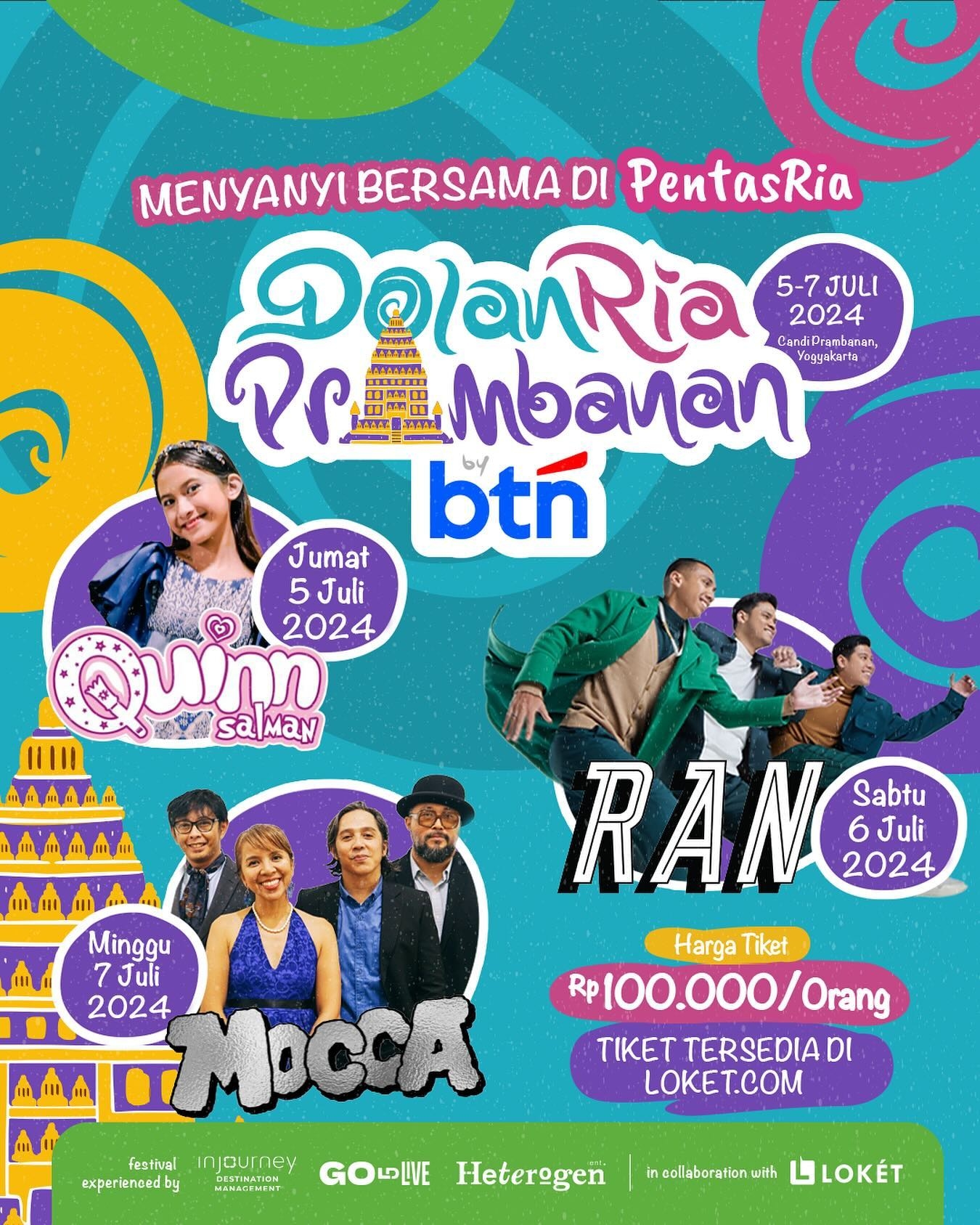 NYALAKAN MUSIKMU! DolanRia di Prambanan pada Awal Juli Nanti, Menampilkan RAN, Mocca hingga Quinn Salman, Segini Harga Tiketnya