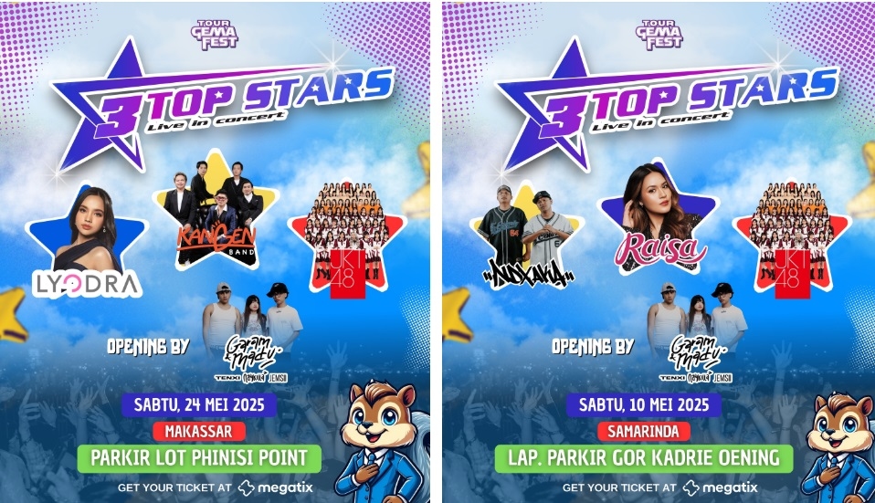 3 Top Stars Bakal Live in Concert di Makassar dan Samarinda, Menghadirkan Raisa, NDX AKA, JKT48, hingga Garam Madu, Simak Tanggalnya!