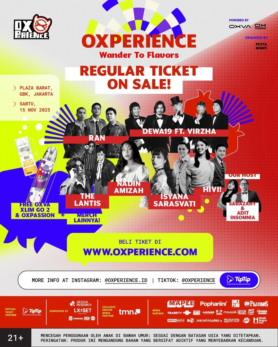 Oxperience 2025: Festival Musik di Plaza Barat GBK Senayan, Ada Dewa 19, RAN, Nadin Amizah, Isyana Sarasvati, HIVI! dan The Lantis, Cek Tanggalnya!