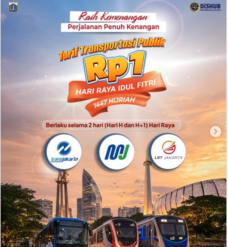 Lebaran 2026 Jadi Hemat! Pemprov DKI Berlakukan Tarif Rp1 untuk MRT, LRT, dan Transjakarta, Kapan Berlakunya?