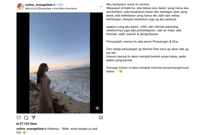 Celine Evangelista Hidup Nyaman dan Tenteram di Usia 31 Tahun:  Di Balik Itu Ada Bekas Luka Dalam yang Harus Aku Sembuhkan