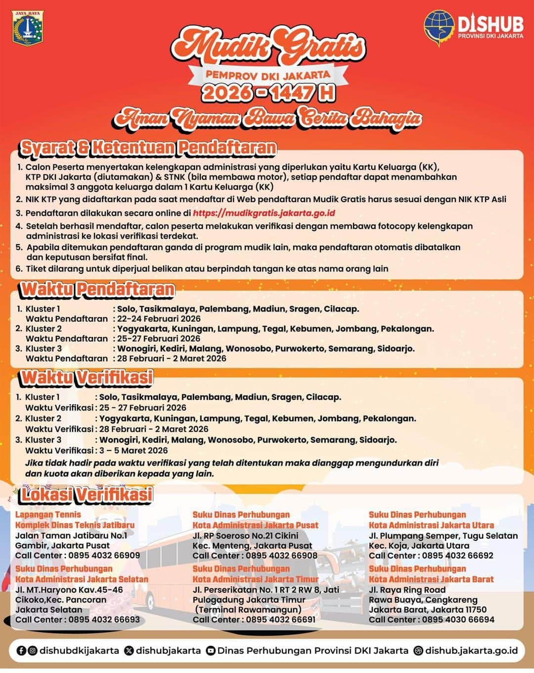 Ingat! Pendaftaran Mudik Gratis Pemprov DKI 2026 Resmi Dibuka Mulai Hari Ini, Buruan Daftar Online Karena Kuota Terbatas