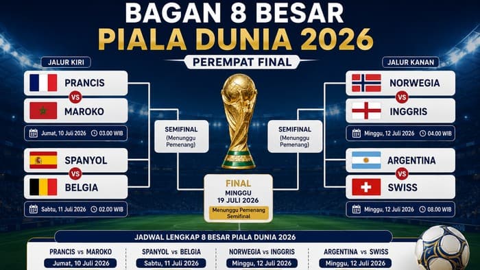 Sengit! Ini Daftar 8 Tim Lolos Perempat Final Piala Dunia 2026 Lengkap dengan Jadwal Pertandingan