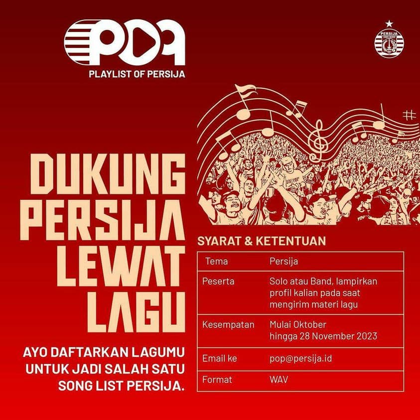 Suka Nyanyi atau Anak Band, Sumbangkan Lagumu di 'PLAYLIST OF PERSIJA' , Begini Caranya