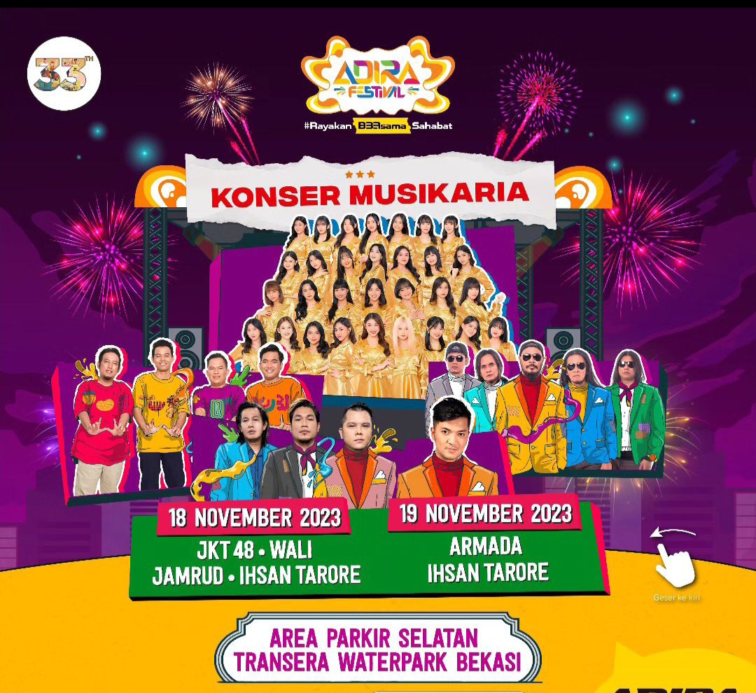 Konser Musik Musikaria Adira Festival, Ada JKT 48, Wali hingga Jamrud, Catat Jadwalnya