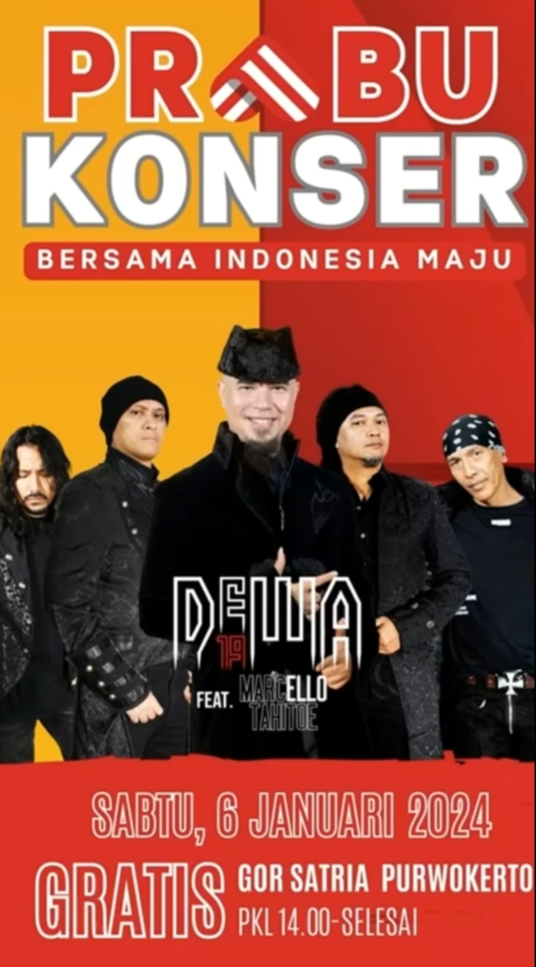 Baladewa Merapat! Konser Gratis Dewa 19 Hari Ini Jam 2 Siang, Lokasinya di GOR Satria Purwokerto