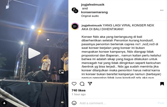 Ada-ada Saja! NDX A.K.A Hentikan Konser Sepihak di Bali Gara-gara Penonton Sibuk Kampanye Capres