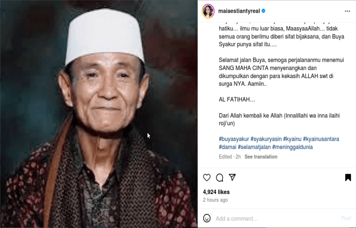Buya Syakur Wafat, Maia Estianty Kehilangan Ulama Kharismatik dari Indramayu Jawa Barat