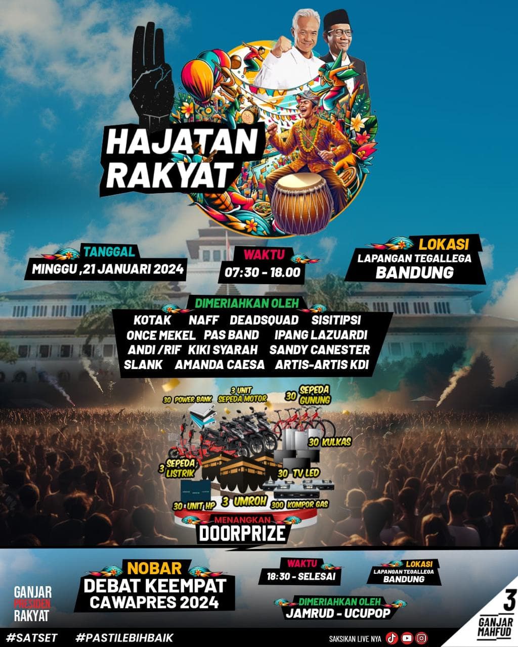 HARI INI! Konser Gratis di Lapangan Tegallega Bandung, Ada Slank, Kotak hingga Artis-artis KDI, Bagi-bagi Doorprize di Hajatan Rakyat