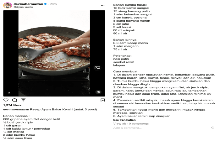 Patut Dicoba di Rumah: Olahan Ayam Bakar Kemiri, Resep Terbaru dari Chef Devina Hermawan.