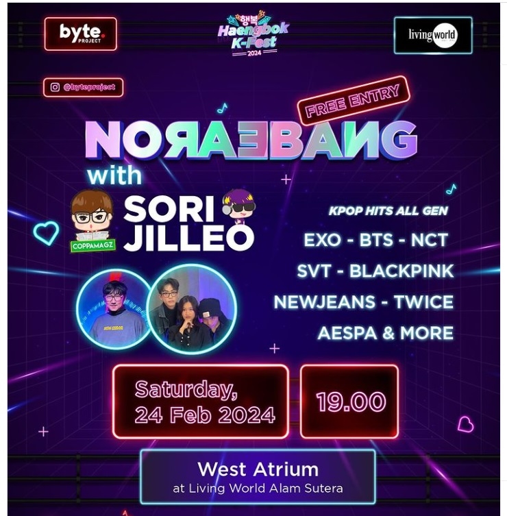GRATIS! Noraebang All Gen di Living World Alam Sutera Tangerang pada 24 Februari 2024, Ada BTS, SEVENTEEN, hingga NewJeans