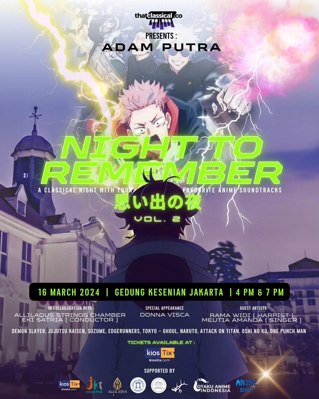 NIGHT TO REMEMBER VOL.2: Konser Musik Lagu-lagu Anime Bersama Orkestra Klasik di Gedung Kesenian Jakarta, Catat Tanggalnya!