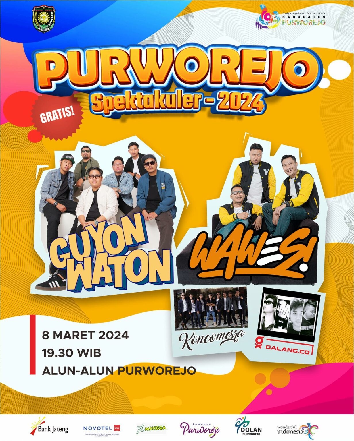 GRATIS! Konser Guyon Waton hingga Koncomesra di Purworejo Spektakuler 2024, Simak Tanggal dan Lokasi Konsernya di Sini