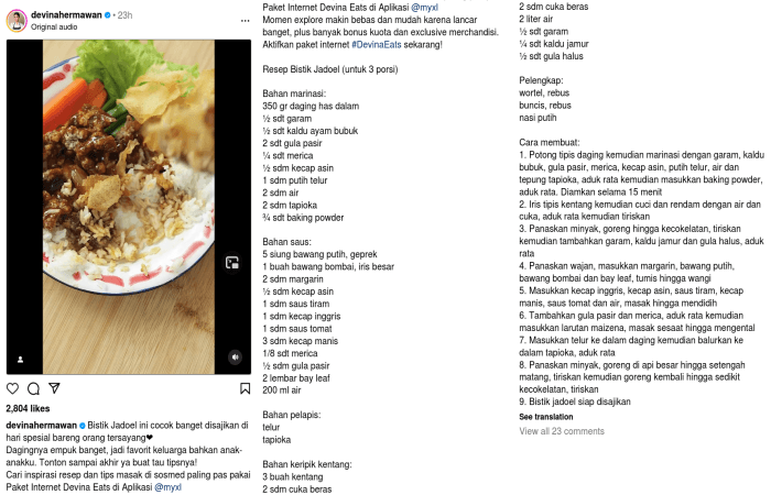 Resep Bistik Jadoel, Menu Olahan Daging Favorit Anak-anak Chef Devina