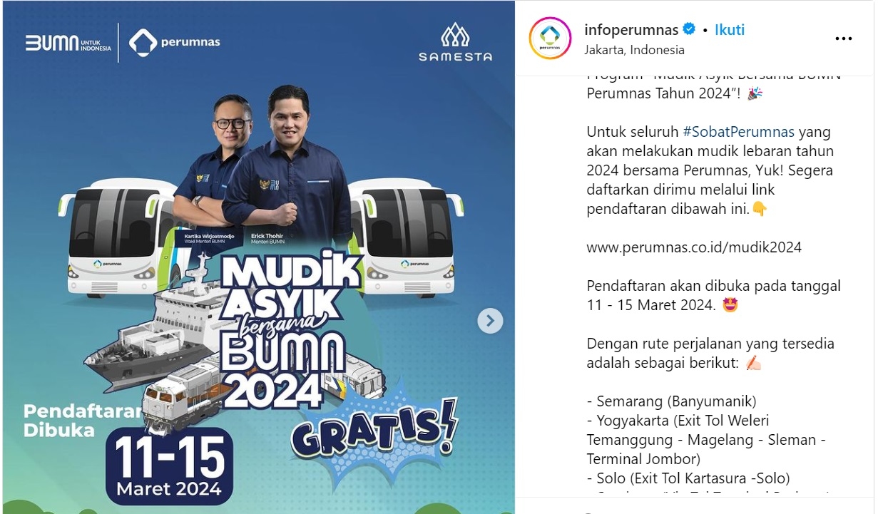SEGERA DAFTAR Mudik Gratis BUMN Rute Jawa dan Lampung, Berikut Link Pendaftarannya