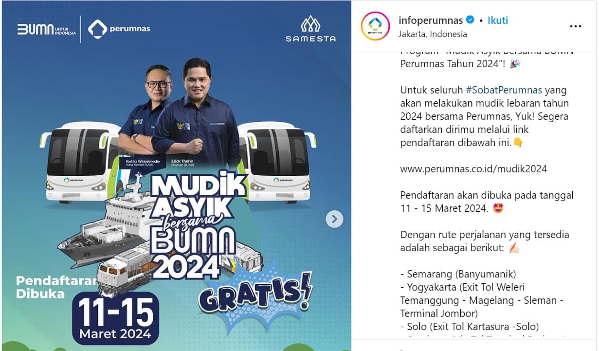 SEGERA DAFTAR Mudik Gratis BUMN Rute Jawa dan Lampung, Berikut Link Pendaftarannya
