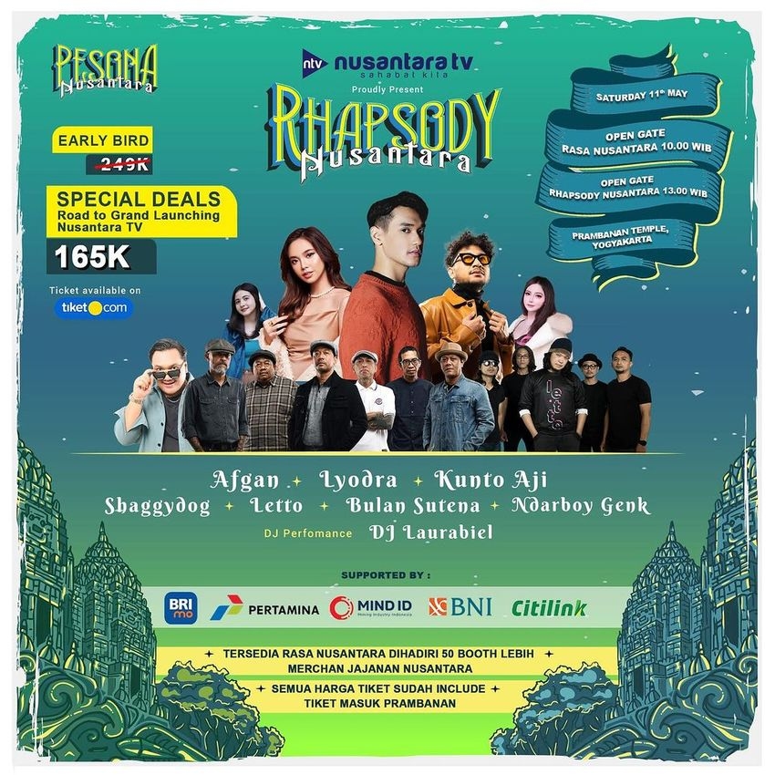 SERBU! Konser Musik Rhapsody Nusantara Bakal Digelar di Candi Prambanan Jogja, Ada Afgan, Lyodra, Letto, hingga Ndarboy Genk. Catat Tanggalnya
