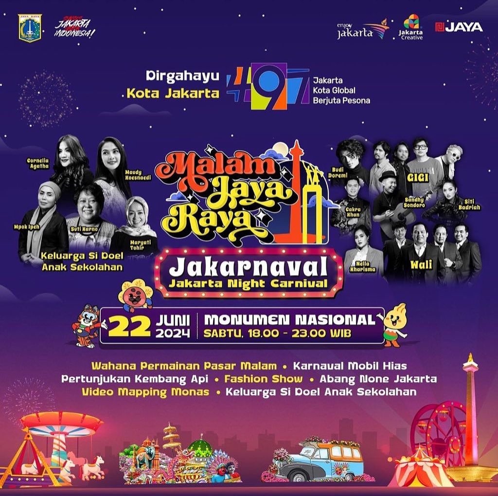 Yuk! Malam Minggu Ini Kita Ramaikan Puncak Perayaan HUT Jakarta di Monas, Ada Wahana Permainan hingga Konser Musik, Simak Selengkapnya