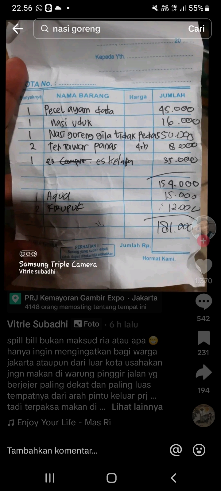 Viral Makan di Warung Tenda Depan PRJ Habis Ratusan Ribu, Padahal Menunya Hanya Ini