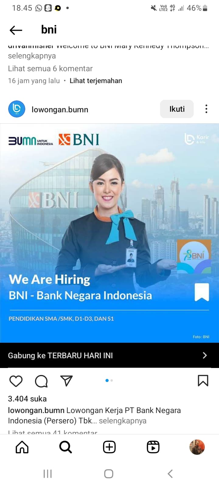 Lowongan Kerja Bank BNI Jakarta Terbaru 2024: Tersedia Bagi Lulusan S1 dan S2