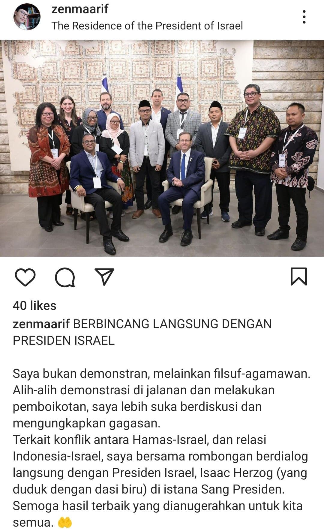 Lima Aktivis NU Pergi Bertemu Presiden Israel, Warganet Kecewa: Sama Pembunuh Bisa Dialog