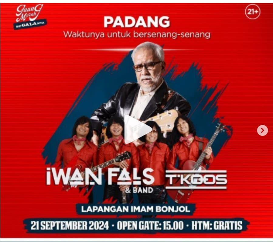 OI PADANG JANGAN LUPA! Besok Sore Ada Konser Gratis Iwan Fals di Lapangan Imam Bonjol, Open Gate Pukul 15.00 WIB