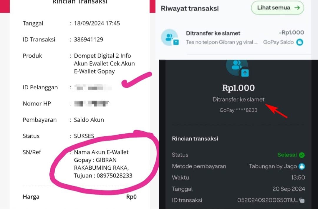 Netizen Coba Kirim Sejumlah Uang Ke Nomor Terduga Pemilik Akun Fufufafa Lewat GoPay, Awalnya Atas Nama Gibran Kini Berubah Jadi Slamet