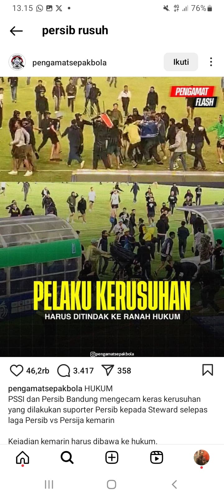 Padahal Persib Menang Lawan Persija 2-0, Suporter Ricuh Stadion Si Jalak Harupat, PSSI Bilang Begini