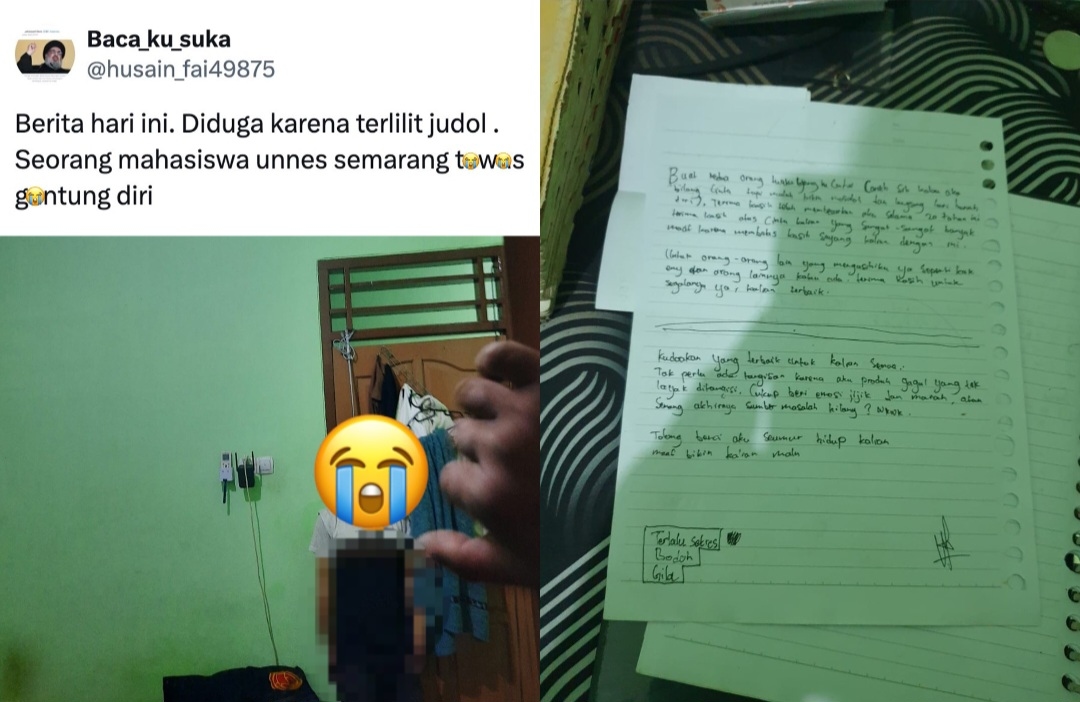 Diduga Terlilit Judol, Mahasiswa Unnes Semarang Ditemukan Tewas Bunuh Diri di Dalam Kamar Kos, Begini Isi Surat Wasiatnya