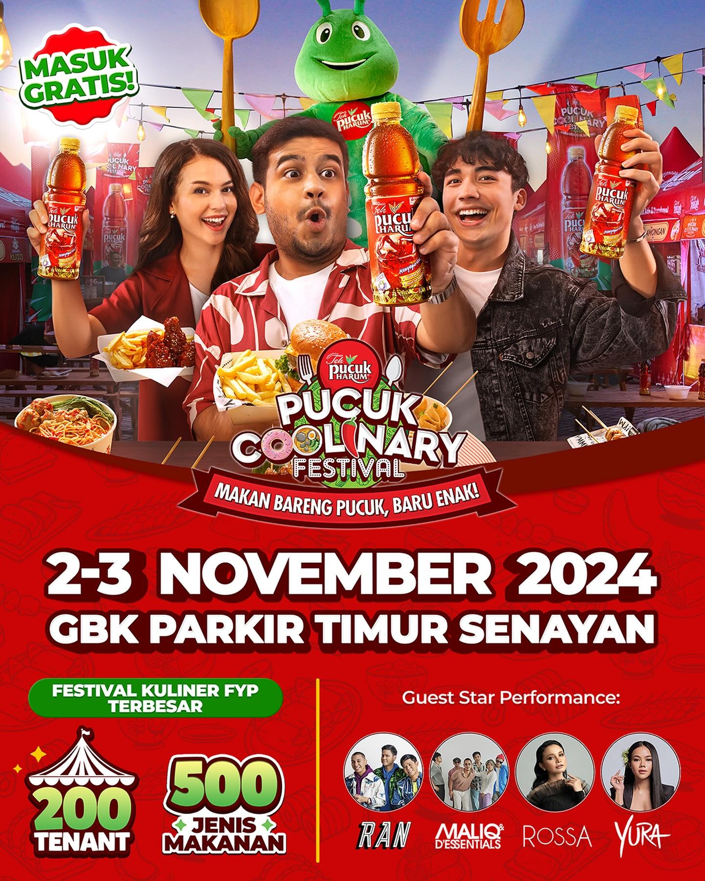 MASUK GRATIS! Pucuk Coolinary Festival 2024 Digelar di Parkir Timur Senayan Akhir Pekan Ini, Ada Rossa, Yura Yunita, RAN dan Maliq & D’Essentials