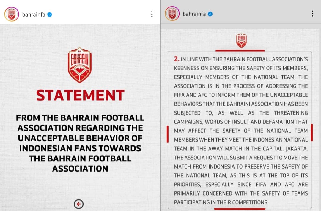 FA Bahrain Minta ke AFC Agar Pertandingan Kontra Laga Mereka dengan Skuad Garuda Dilakukan di Luar Indonesia