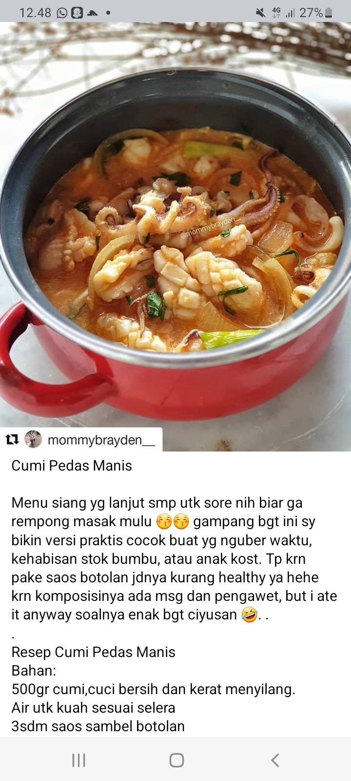 Bosan Bumbu Tumis, Bisa Coba Resep Cumi Pedas Manis, Dijamin Enak Segar Rasanya