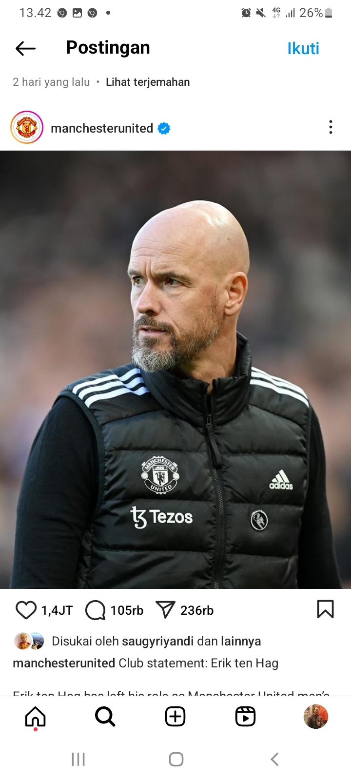 Wow, Ten Hag Dapat Pesangon Rp275 Miliar Usai Dipecat Manchester United, Buntut Kalah Terus