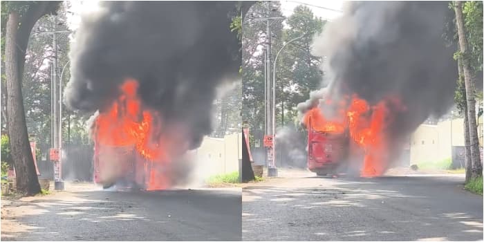 HEBOH! Viral Video Bus Trans Semarang Hangus Terbakar di Jalan, Tidak Ada Korban Jiwa