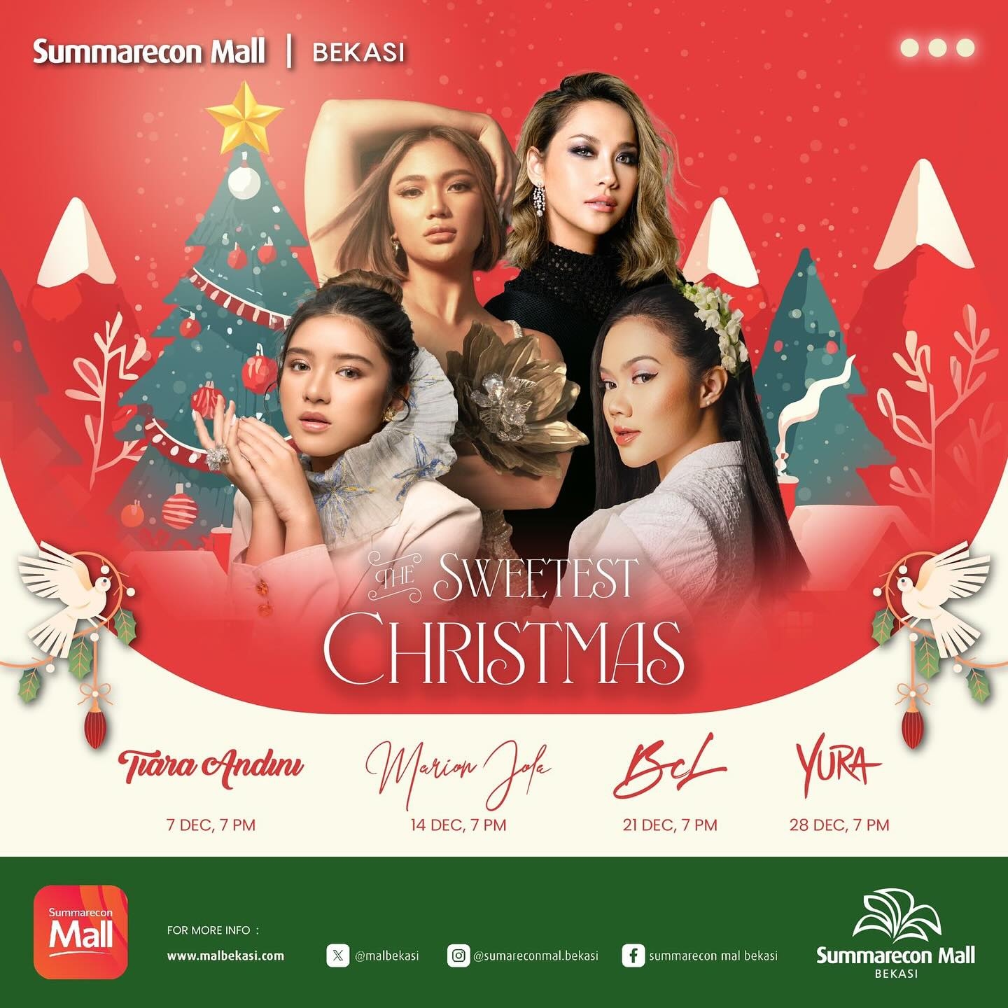 KONSER GRATIS! Tiap Sabtu Malam Minggu Selama Desember 2024 di Summarecon Mall Bekasi, Menghadirkan Tiara Andini, Marion Jola, BCL dan Yura Yunita