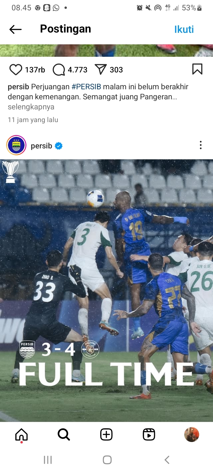 Skor Persib Vs Zhejiang FC 3-4, Maung Bandung Tersingkir dari ACL 2, Bojan Hodak Bilang Begini.