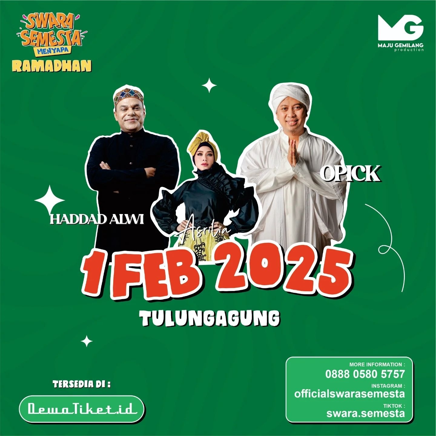 CATAT! Swara Semesta Menyapa Ramadhan di Tulungagung Menghadirkan Opick, Haddad Alwi, dan Asrilia, Cek Tanggal dan Harga Tiketnya di Sini