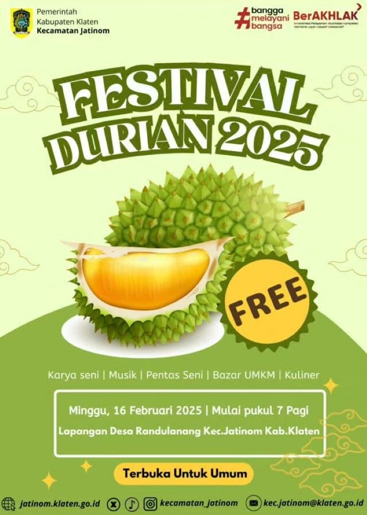 GRATIS! Festival Durian di Klaten pada 16 Februari 2025 Akhir Pekan Ini, Cek Lokasinya di Sini!