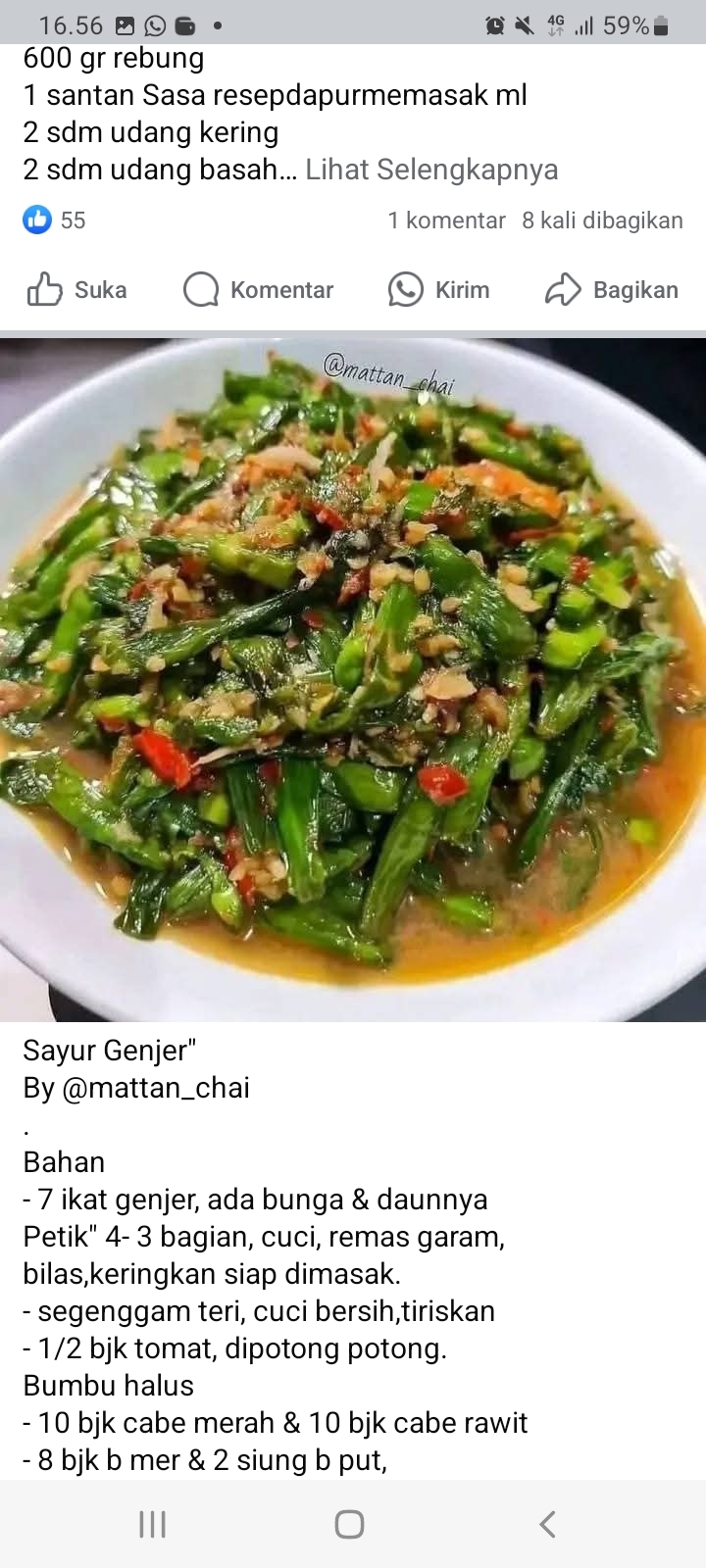 Resep Sayur Genjer, Makanan Khas Kampung yang Ternyata Rasanya Lezat