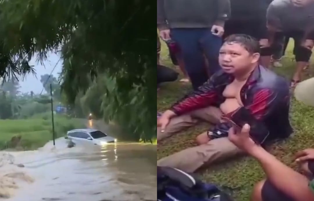 Nekat Terjang Banjir, Sebuah Mobil di Bekasi Terseret Arus dan Tenggelam