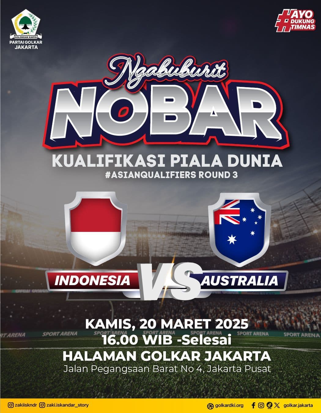 Bingung Sore Ini Nobar Dimana? Kantor Golkar DKI Jakarta Gela Ngabuburit Nobar Timnas Indonesia Vs Australia