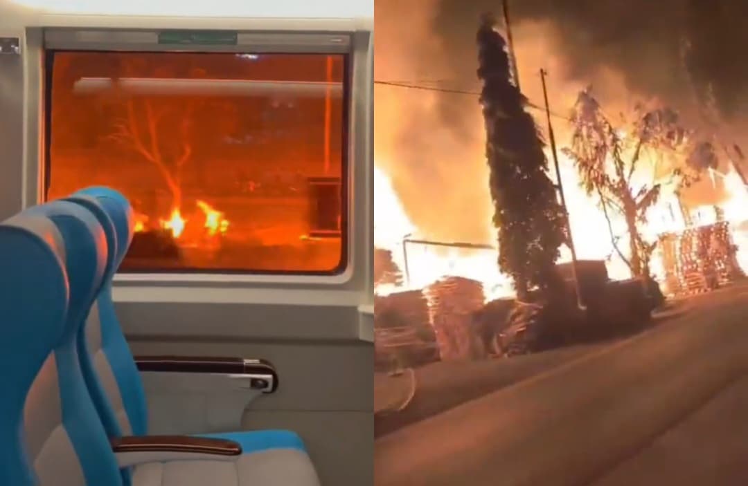 Bak Film Versi Nyata, Seorang Pria Bagikan Pemandangan Dalam Kereta Saat Melintasi Area Kebakaran di Cikarang