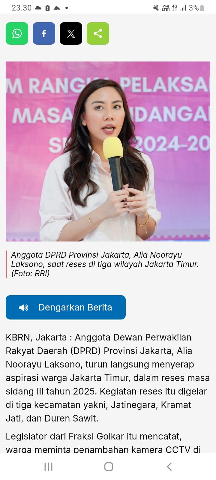 Legislator Golkar Alia Laksono Tegaskan Komitmen Kawal Aspirasi Warga