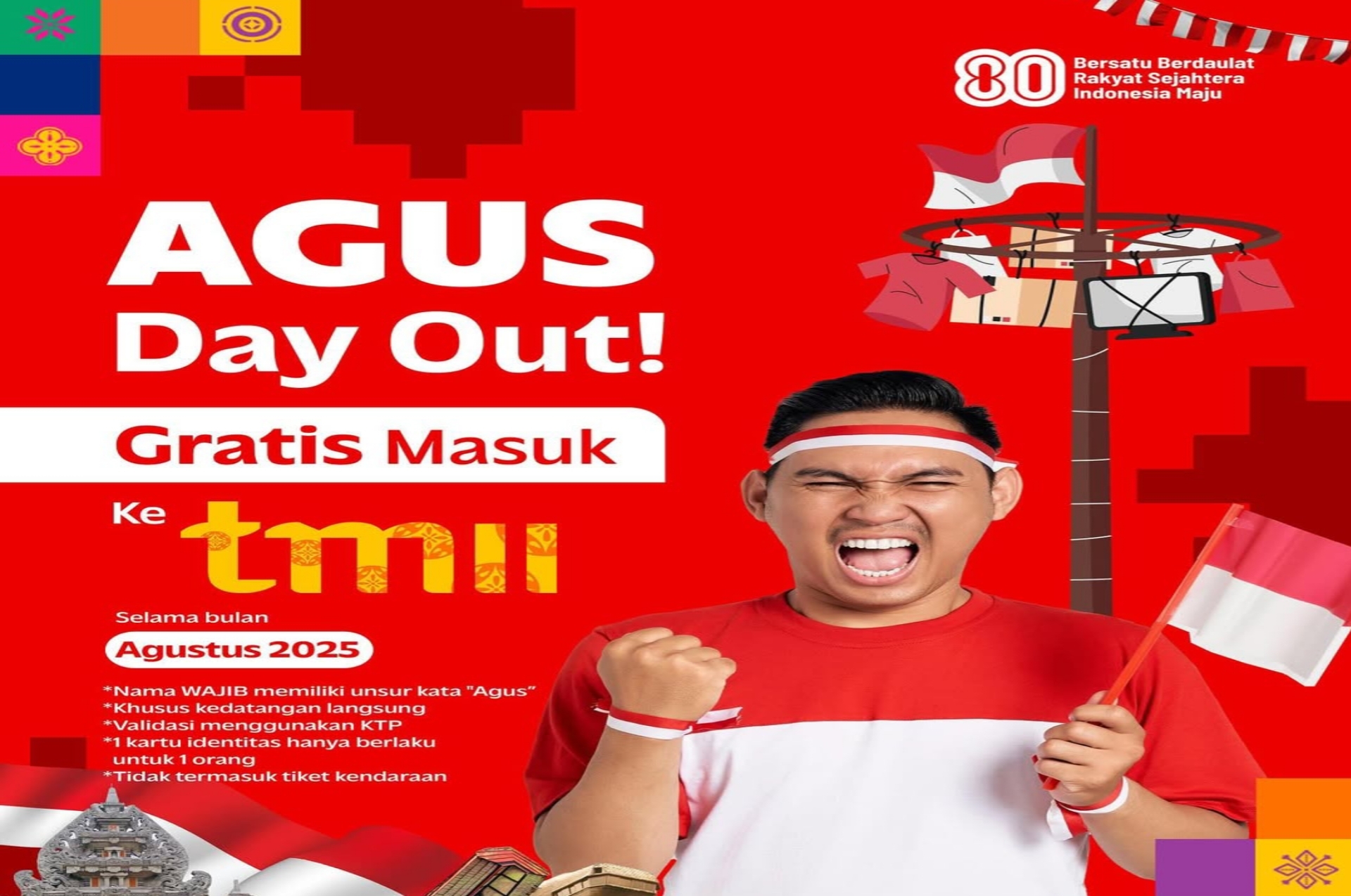 TMII Gratiskan Tiket Masuk Sepanjang Agustus 2025 bagi Pengunjung Bernama “Agus”