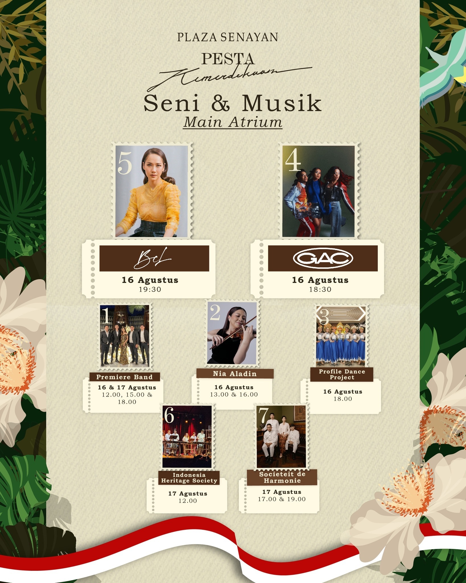 Pesta Kemerdekaan di Plaza Senayan pada 16-17 Agustus 2025, Menampilkan 7 Musisi dari BCL hingga Premiere Band, Gratis!