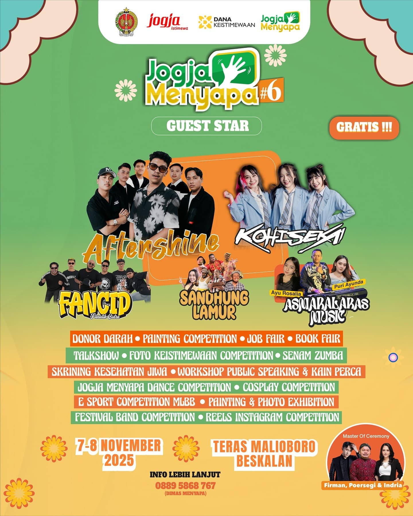 Siap-siap! Aftershine, Fanatik Cidro, Kohi Sekai, Sandhung Lamur, dan Asmaralaras Siap Meriahkan Teras Malioboro Jelang Akhir Pekan Ini, Gratis!